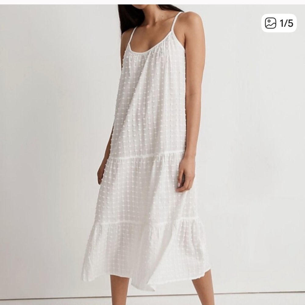 NWOT - Madewell Swiss Dot Coverup Tiered Maxi Dress, L, White